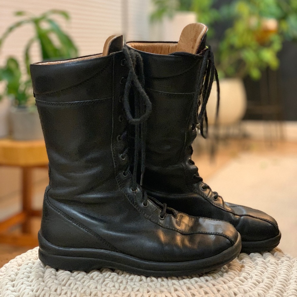 Birkenstock Footprints lace up black leather boots size 38